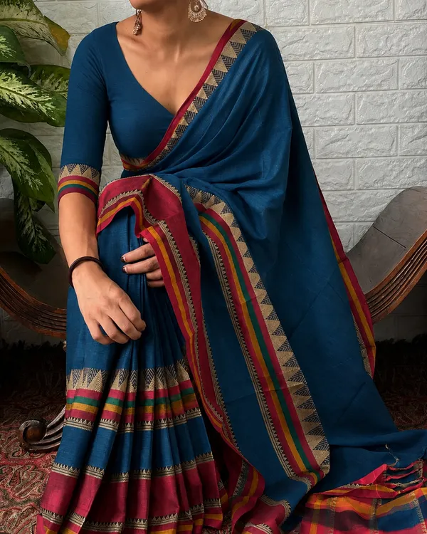 Rangoli_Border_Rama_With_Red_Border_Narayanpet_Pure_Handloom_Cotton_Saree_With_Running_Blouse_Piece_For_Women