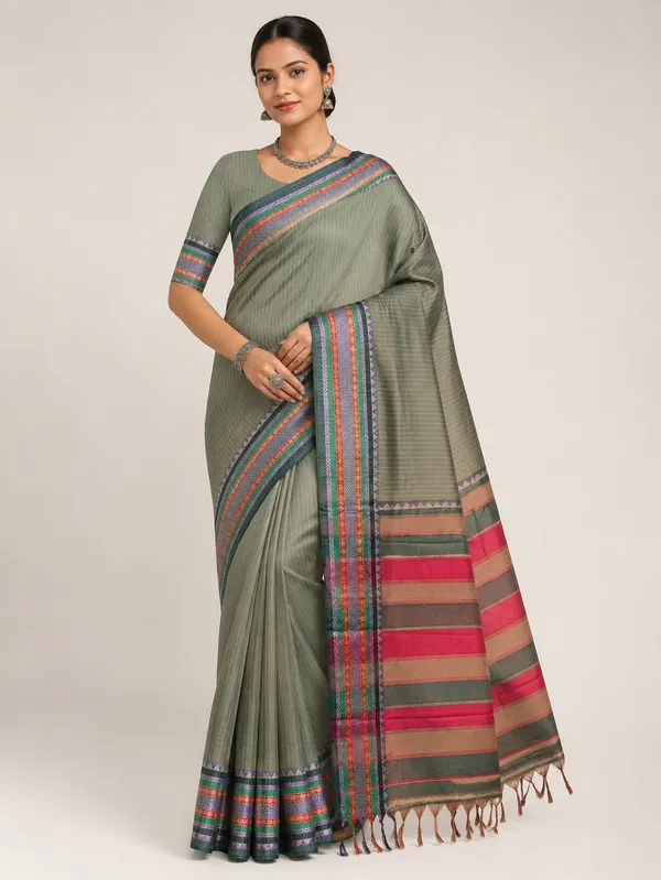 Anuradha_Pista_Green_Striped_Pattern_Narayanpet_Pure_Cotton_Saree_Masarai_Cotton_With_Running_Blouse_Piece_For_Women