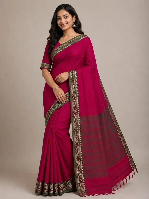 Rich_Small_Border_Narayanpet_Pure_Handloom_Cotton_Sarees_With_Running_Blouse_Piece_For_Women