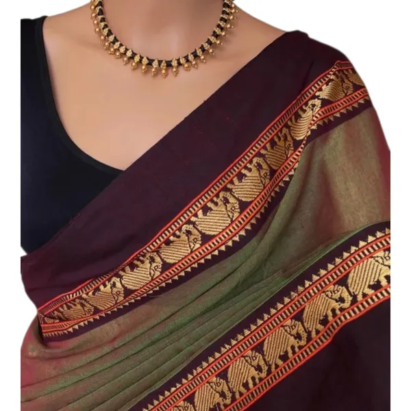 Dual_Shade_Elephant_Border_100%_Narayanpet_Pure_Handloom_Cotton_Sarees_With_Running_Blouse_Piece_For_Women
