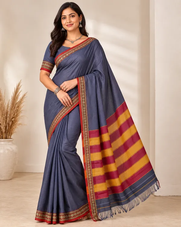 Shraddha_Dark_Narayanapet_Pure_Handloom_Merserised_Cotton_Saree_Blouse_Piece_Same_Saree_Color_For_Women