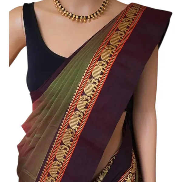 Dual_Shade_Elephant_Border_100%_Narayanpet_Pure_Handloom_Cotton_Sarees_With_Running_Blouse_Piece_For_Women