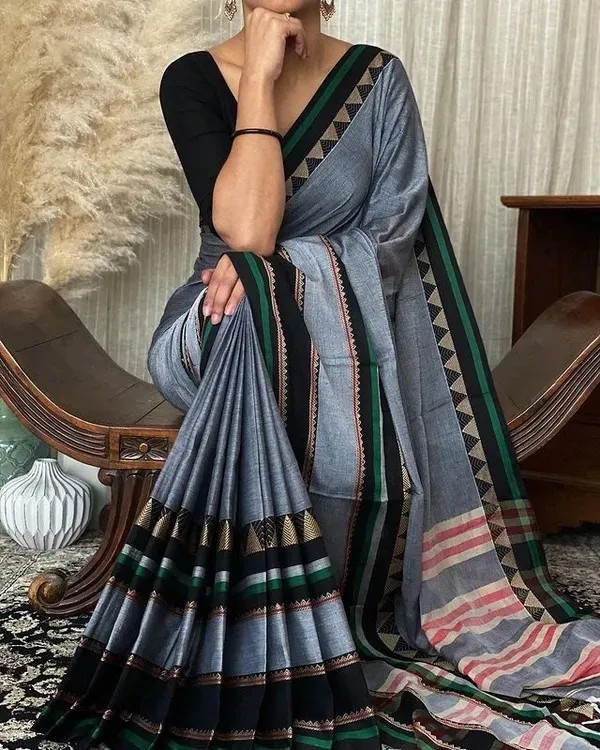 Pure_Grey_Rangoli_Border_Narayanpet_Pure_Handloom_Cotton_Sarees_With_Running_Blouse_Piece_For_Women