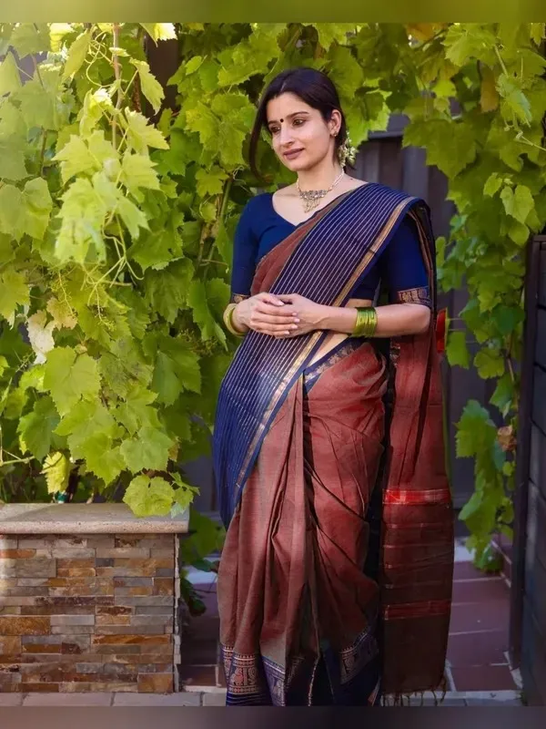 Maroon_With_Blue_Border_Gold_Zari_Aradhana_Narayanapet_Pure_Cotton_Saree_With_Running_Blouse_Piece_Same_As_Saree_Color_For_Women