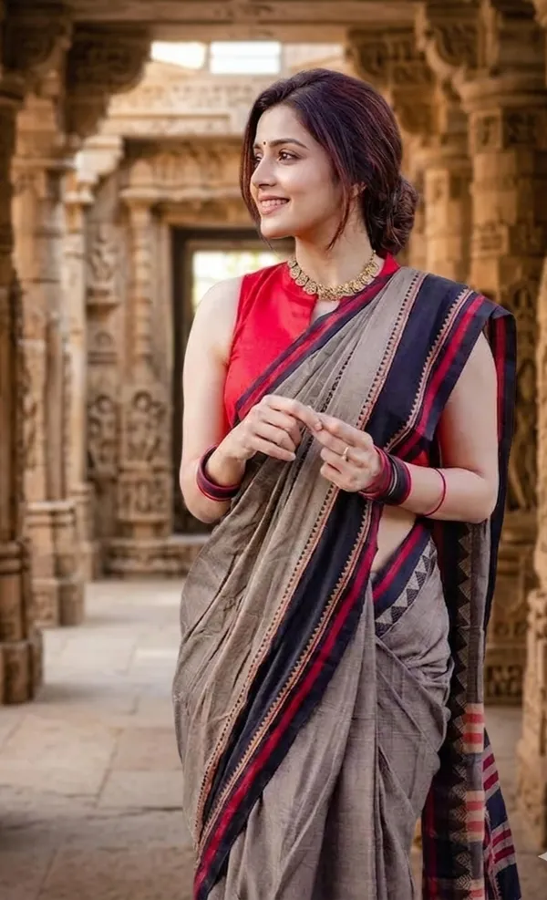 Pure_Charcol_Grey_Rangoli_Border_Narayanpet_Pure_Handloom_Cotton_Sarees_With_Running_Blouse_Piece_For_Women