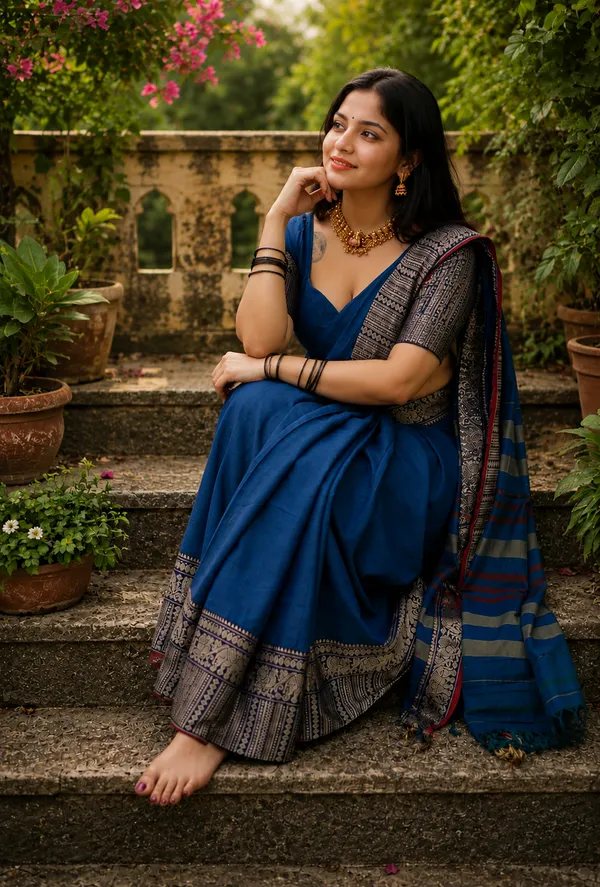 Gopika_Rama_Blue_Big_Elephent_Border_Narayanpet_Pure_Cotton_Handloom_Saree_With_Running_Blouse_Piece_For_Women