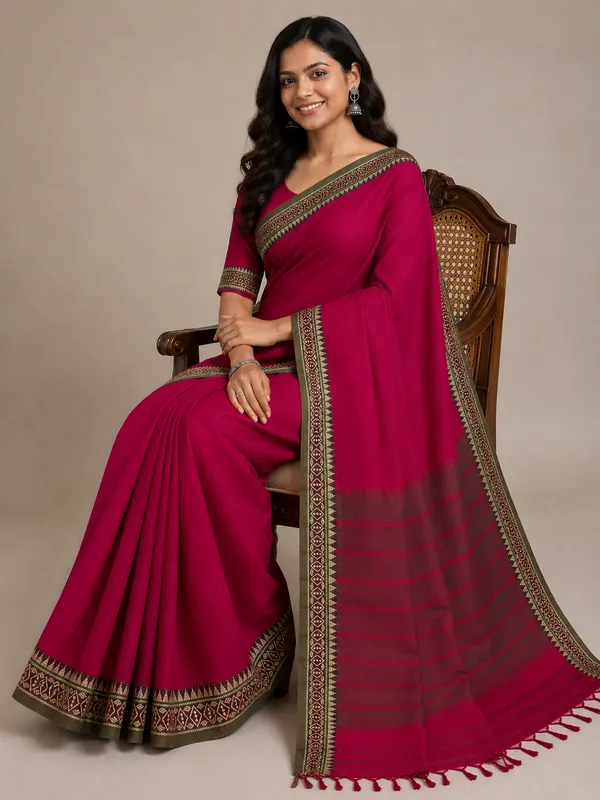 Rich_Small_Border_Narayanpet_Pure_Handloom_Cotton_Sarees_With_Running_Blouse_Piece_For_Women