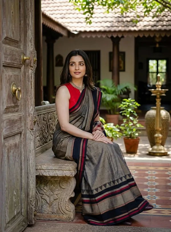 Pure_Charcol_Grey_Rangoli_Border_Narayanpet_Pure_Handloom_Cotton_Sarees_With_Running_Blouse_Piece_For_Women