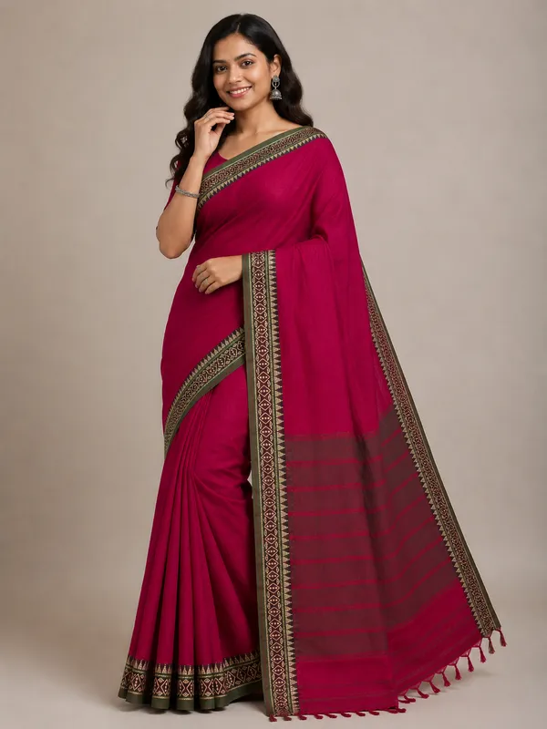 Rich_Small_Border_Narayanpet_Pure_Handloom_Cotton_Sarees_With_Running_Blouse_Piece_For_Women