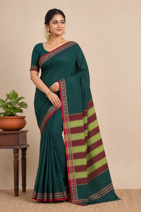 Shraddha_Green_Narayanapet_Pure_Handloom_Cotton_Saree_With_Running_Blouse_Piece_Same_Saree_Color_For_Women