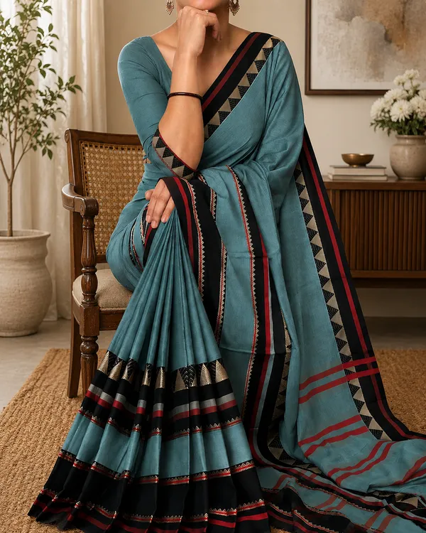 Rangoli_Border_Pista_Green_Narayanpet_Pure_Handloom_Cotton_Sarees_With_Running_Blouse_Piece_For_Women