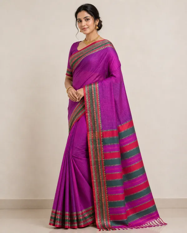 Anuradha_Pink_Strip_Pattern_Narayanpet_Pure_Masarai_Cotton_Saree_With_Running_Blouse_Piece_For_Women