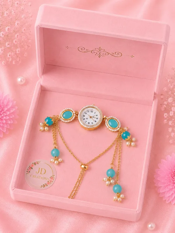 Women's_Gold_Tone_Turquoise_Bead_Pearl_Charm_Analog_Bracelet_Watch_–_Ethnic_Festive_Jewellery_Watch