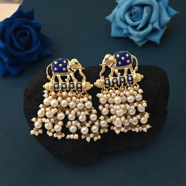 Attractive_Blue_Color_Elephant_Design_Meenakari_Earrings_Crafted_With_Premium_Artistic_Finish_-_Blue