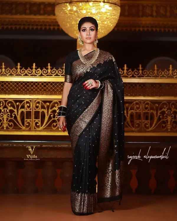 Black_Soft_Lichi_Silk_Jacquard_Saree_with_Rich_Gold_Designer_Pallu_&_Border
