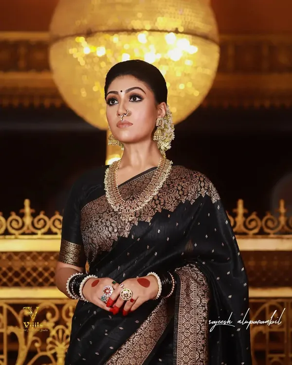 Black_Soft_Lichi_Silk_Jacquard_Saree_with_Rich_Gold_Designer_Pallu_&_Border