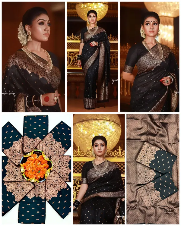 Black_Soft_Lichi_Silk_Jacquard_Saree_with_Rich_Gold_Designer_Pallu_&_Border