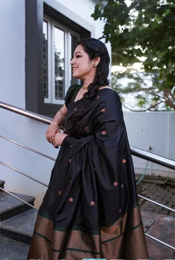 Black_Soft_Lichi_Silk_Saree_with_All-Over_Jacquard_Work_&_Rich_Woven_Pallu