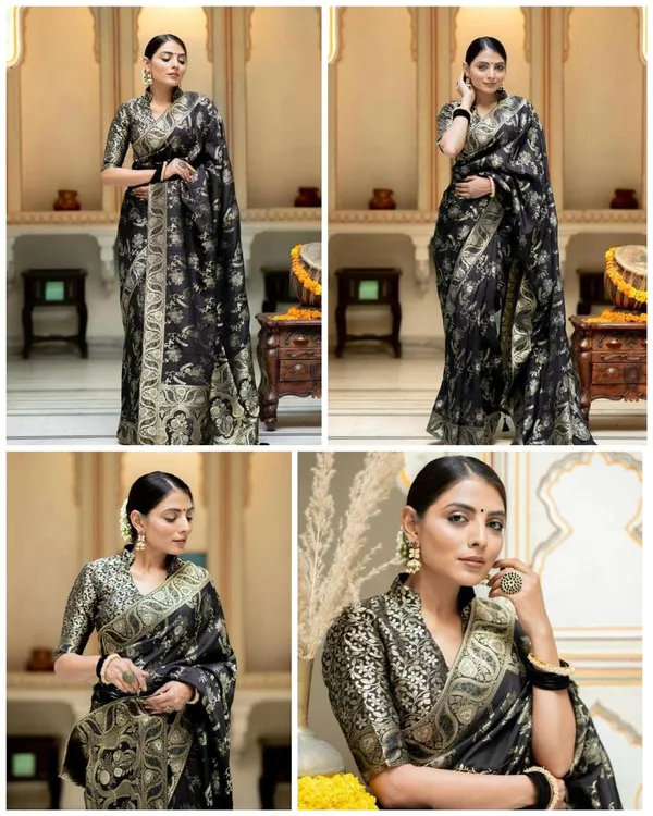 Black_Soft_Silk_Saree_with_Intricate_Floral_Jacquard_Weaving_&_Rich_Designer_Border