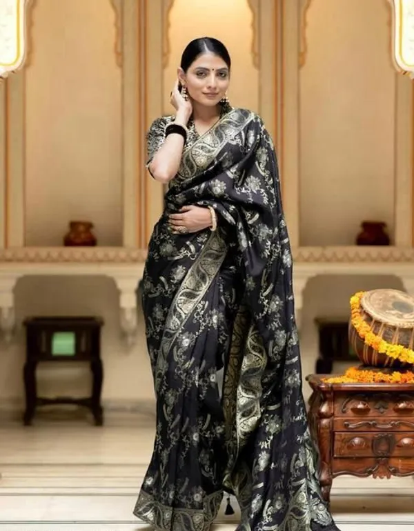 Black_Soft_Silk_Saree_with_Intricate_Floral_Jacquard_Weaving_&_Rich_Designer_Border