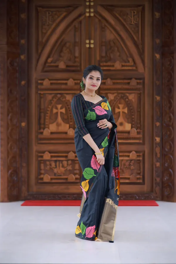 Black_Soft_Silk_Saree_with_Multicolor_Leaf_Motifs_&_Rich_Gold_Border