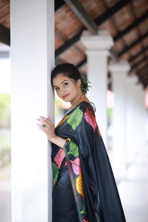 Black_Soft_Silk_Saree_with_Multicolor_Leaf_Motifs_&_Rich_Gold_Border