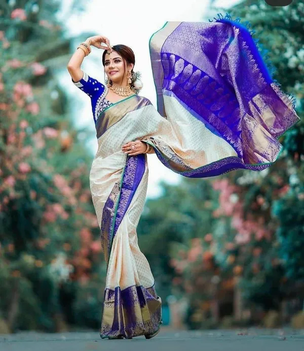 Cream_&_Royal_Blue_Soft_Lichi_Silk_Saree_with_Rich_Jacquard_Pallu_&_Designer_Border
