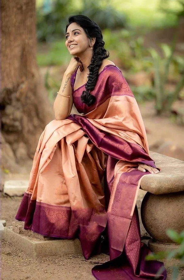 Designer_Peach_Soft_Lichi_Silk_Saree_with_Purple_Woven_Border_&_Pallu