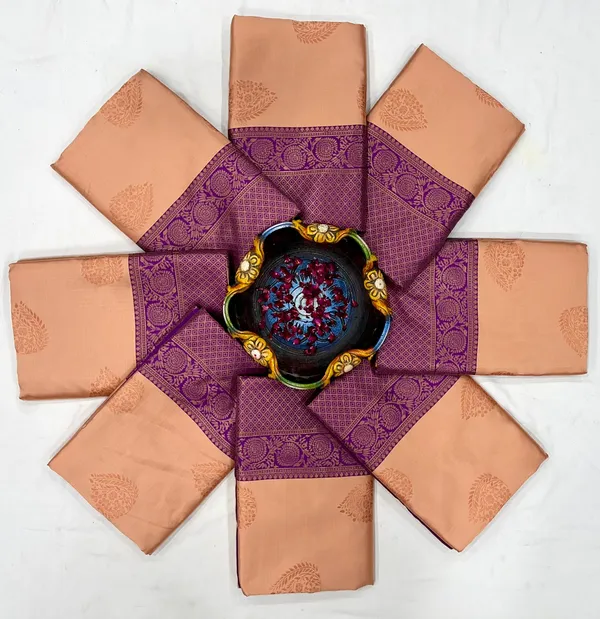 Designer_Peach_Soft_Lichi_Silk_Saree_with_Purple_Woven_Border_&_Pallu