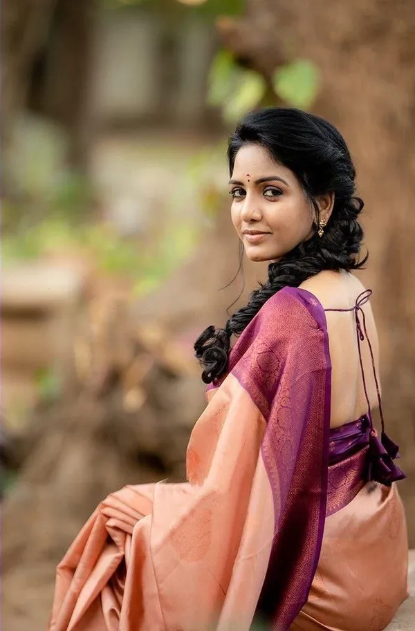 Designer_Peach_Soft_Lichi_Silk_Saree_with_Purple_Woven_Border_&_Pallu