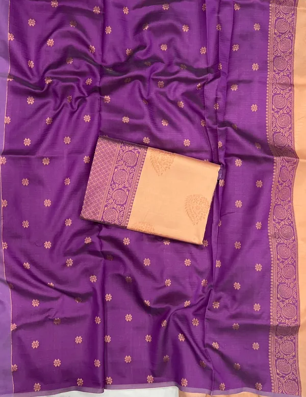 Designer_Peach_Soft_Lichi_Silk_Saree_with_Purple_Woven_Border_&_Pallu