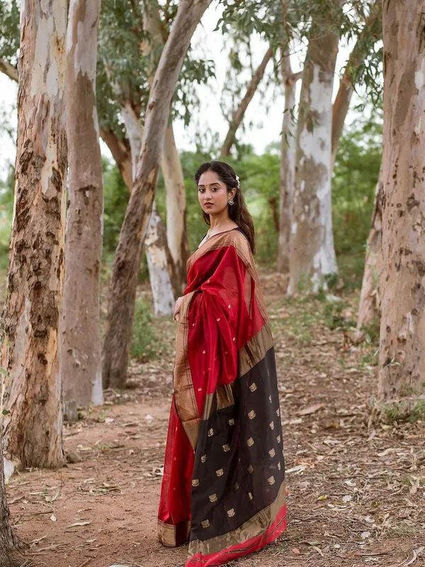 Designer_Red_&_Black_Soft_Lilan_Slab_Saree_with_All-Over_Golden_Weaving