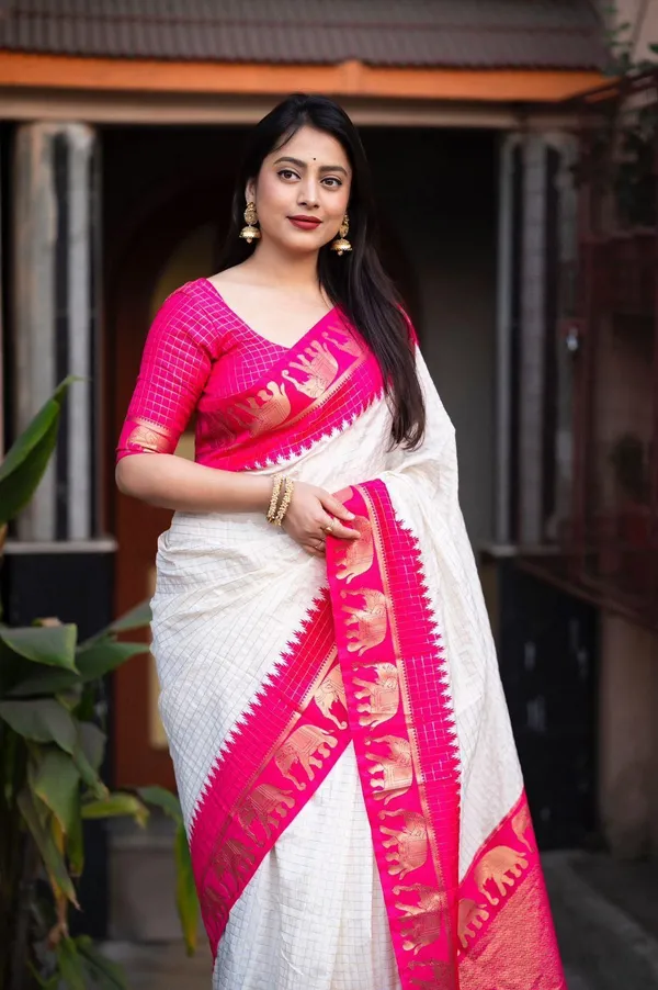 Designer_Soft_Lichi_Silk_Saree_in_White_&_Pink_with_Jacquard_Work_and_Rich_Pallu