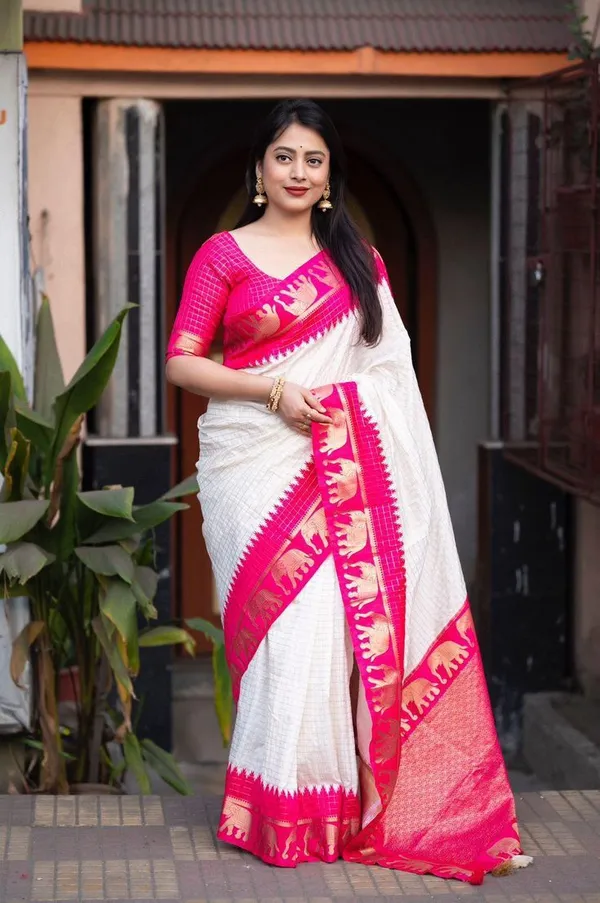 Designer_Soft_Lichi_Silk_Saree_in_White_&_Pink_with_Jacquard_Work_and_Rich_Pallu