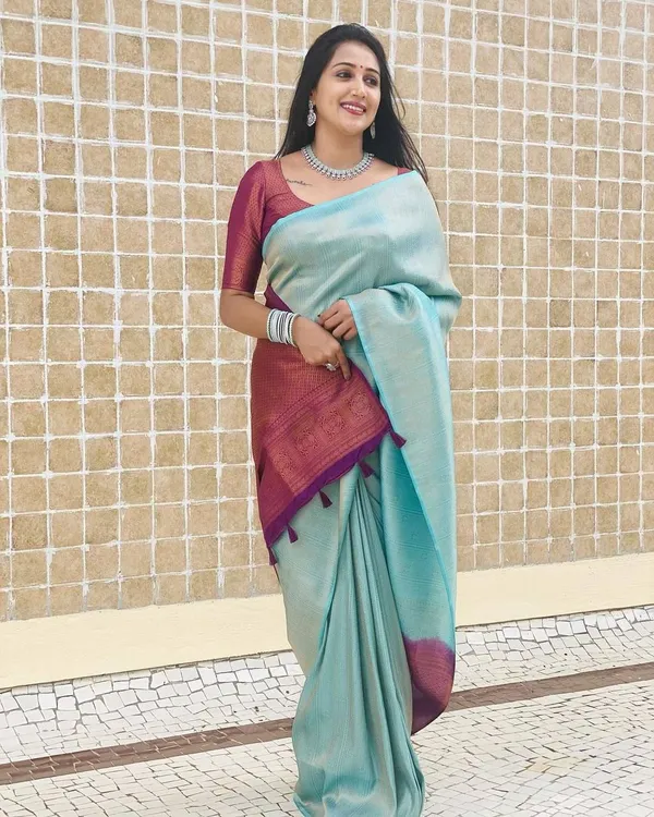 Elegant_Aqua_Blue_Saree_with_Wine_Pink_Contrast_Border_&_Traditional_Woven_Pallu