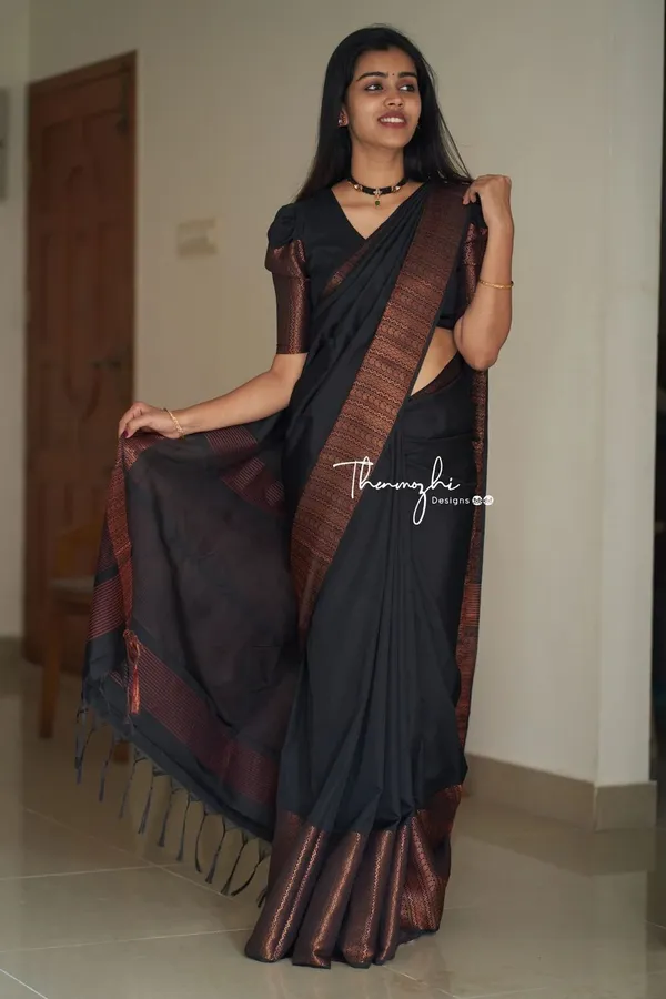 Elegant_Black_Soft_Lichi_Silk_Saree_with_Copper_Jacquard_Woven_Border