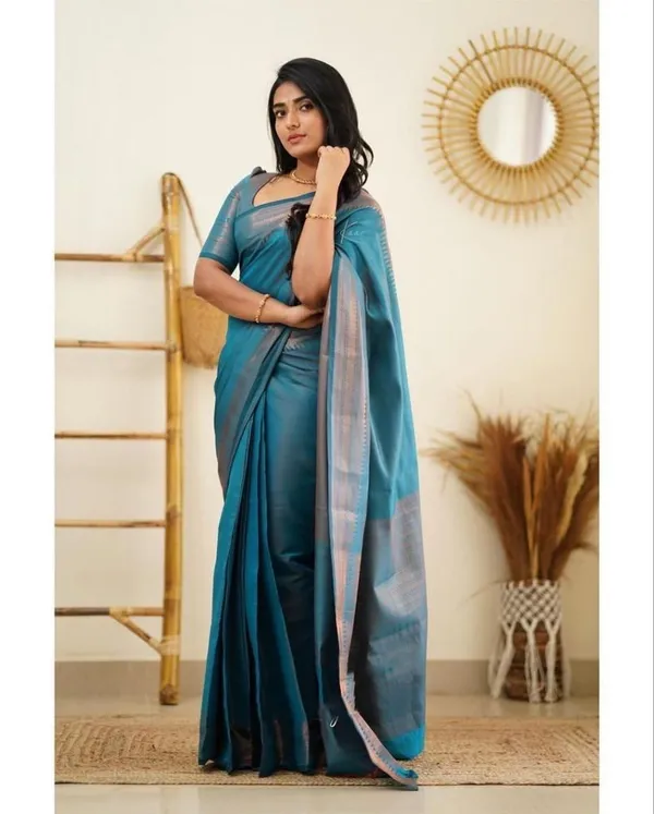 Elegant_Blue_Lichi_Silk_Saree_with_Rich_Jacquard_Pallu_&_Border
