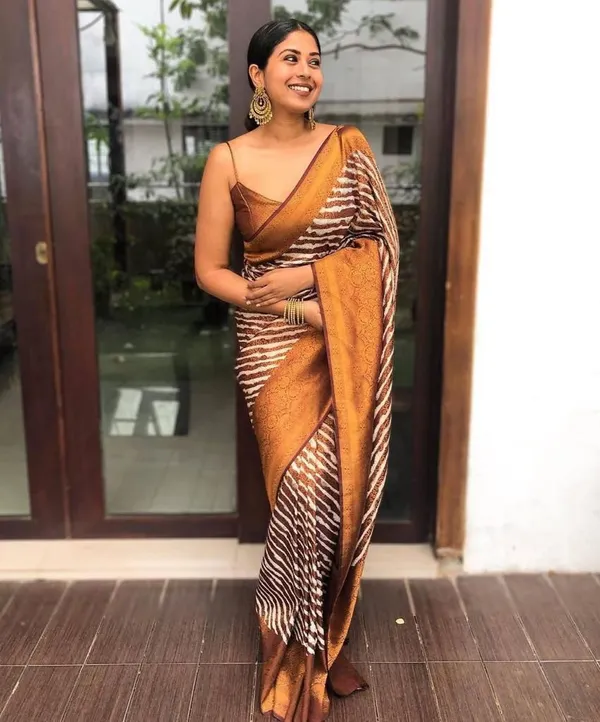 Elegant_Brown_Woven_Saree_with_Floral_Jacquard_Border_&_Striped_Designer_Pallu