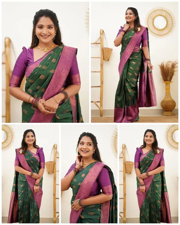 Elegant_Green_Lichi_Silk_Saree_with_Rich_Jacquard_Pallu_&_Border