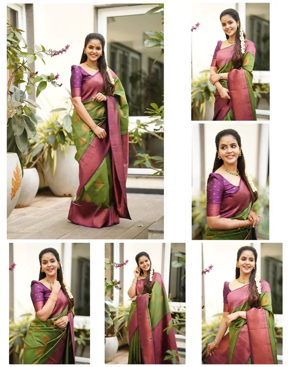 Elegant_Green_&_Wine_Lichi_Silk_Jacquard_Saree