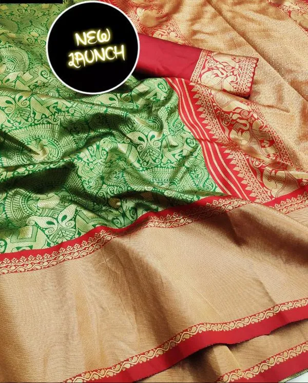 Elegant_Green_and_Red_Soft_Lichi_Silk_Saree_with_Rich_Golden_Jacquard_Work_and_Designer_Pallu