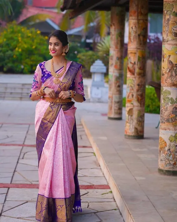 Elegant_Pink_Lichi_Silk_Saree_with_Rich_Purple_Jacquard