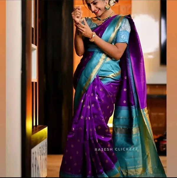 Elegant_Purple_Turquoise_Lichi_Silk_Jacquard_Saree_Collection