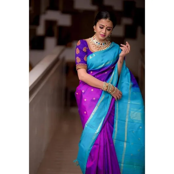 Elegant_Purple_Turquoise_Lichi_Silk_Jacquard_Saree_Collection
