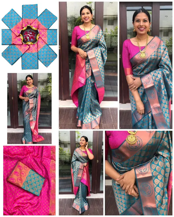 Elegant_Sky_Blue_&_Pink_Lichi_Silk_Saree_with_Rich_Jacquard_Pallu