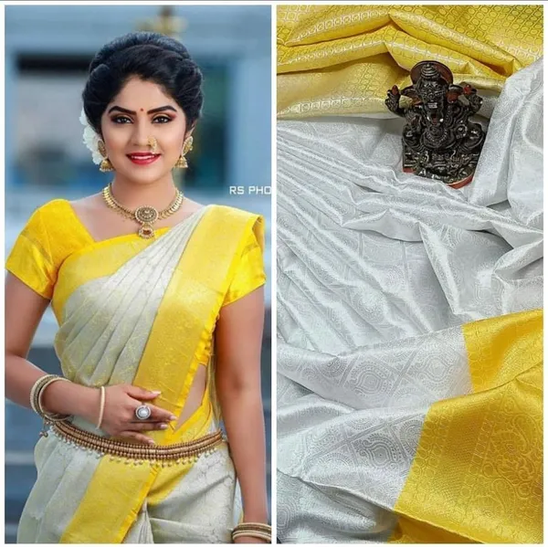 Elegant_White_&_Yellow_Soft_Lichi_Silk_Saree_with_Rich_Jacquard_Pallu_and_Border
