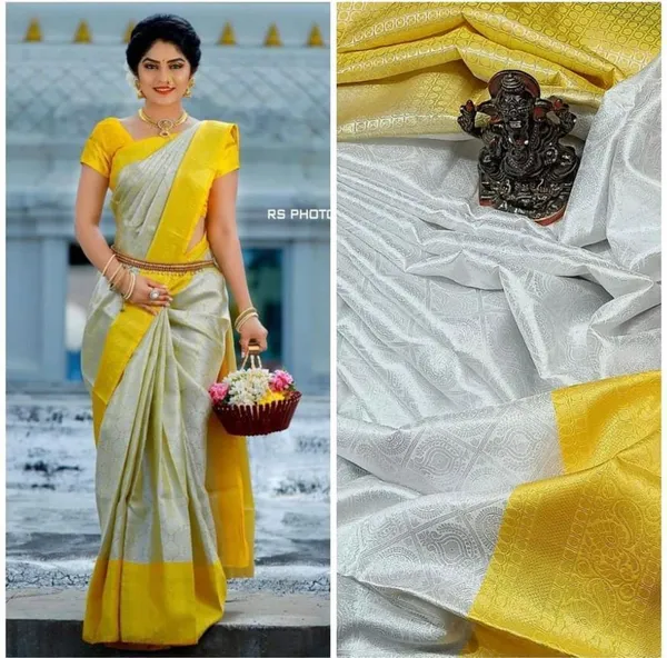 Elegant_White_&_Yellow_Soft_Lichi_Silk_Saree_with_Rich_Jacquard_Pallu_and_Border