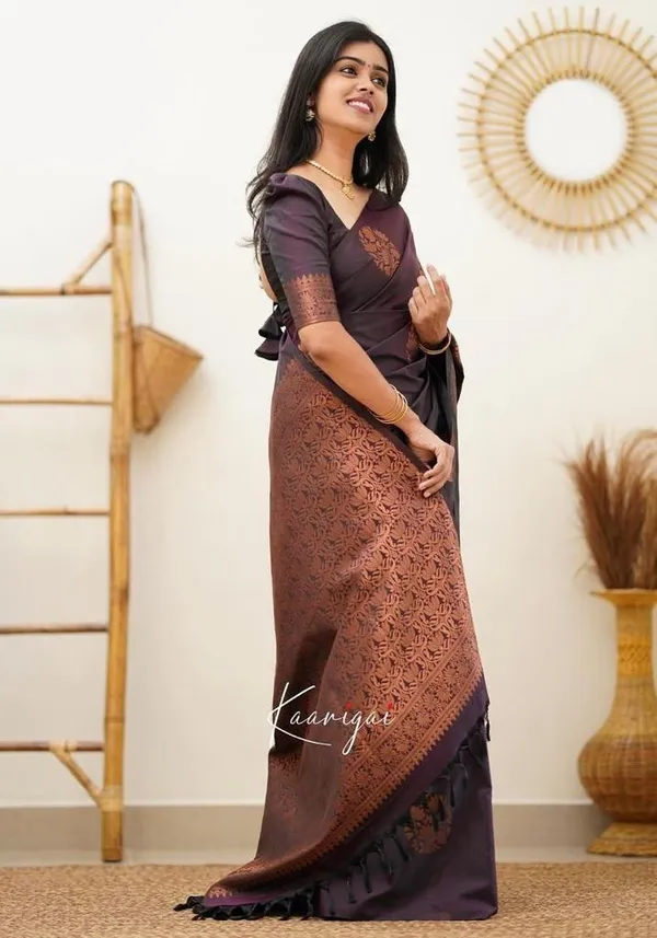 Elegant_Wine_Lichi_Silk_Saree_with_Rich_Jacquard_Pallu_&_Border
