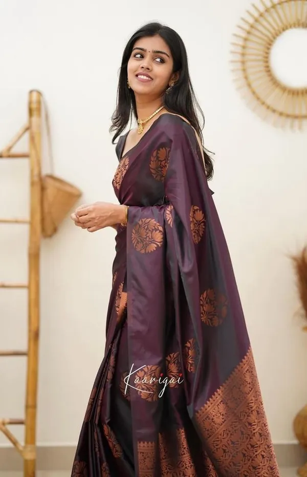 Elegant_Wine_Lichi_Silk_Saree_with_Rich_Jacquard_Pallu_&_Border