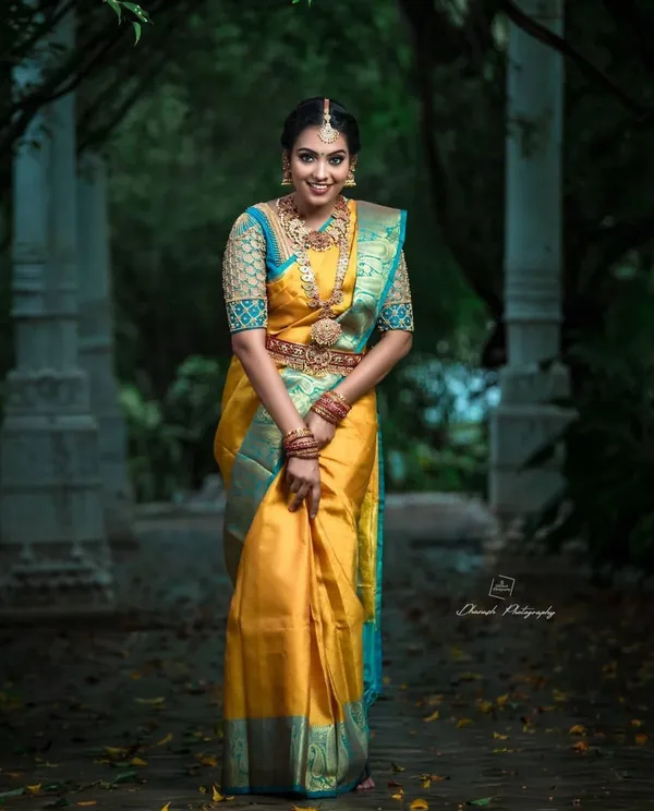 Elegant_Yellow_&_Turquoise_Blue_Soft_Lichi_Silk_Saree